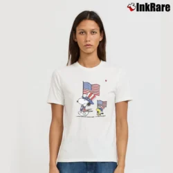 Women’s Snoopy And Woodstock American Flags T-Shirt in white | Soft, Flattering Fit