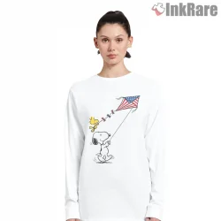 Snoopy And Woodstock American Kite Adventure Shirt on white long sleeve shirt for women graphic tee