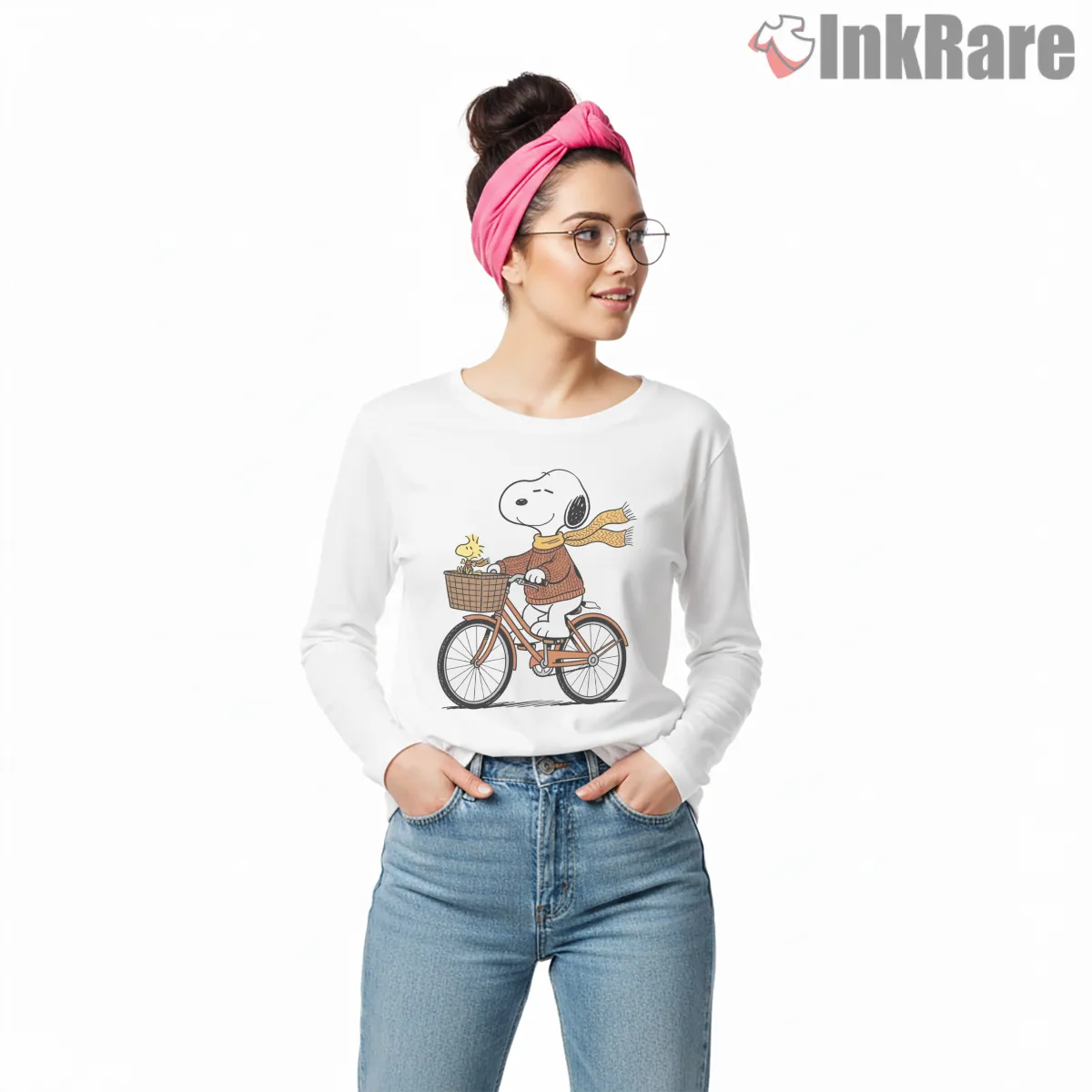 Snoopy And Woodstock Autumn Bike Ride Shirt on white long sleeve shirt for women graphic tee