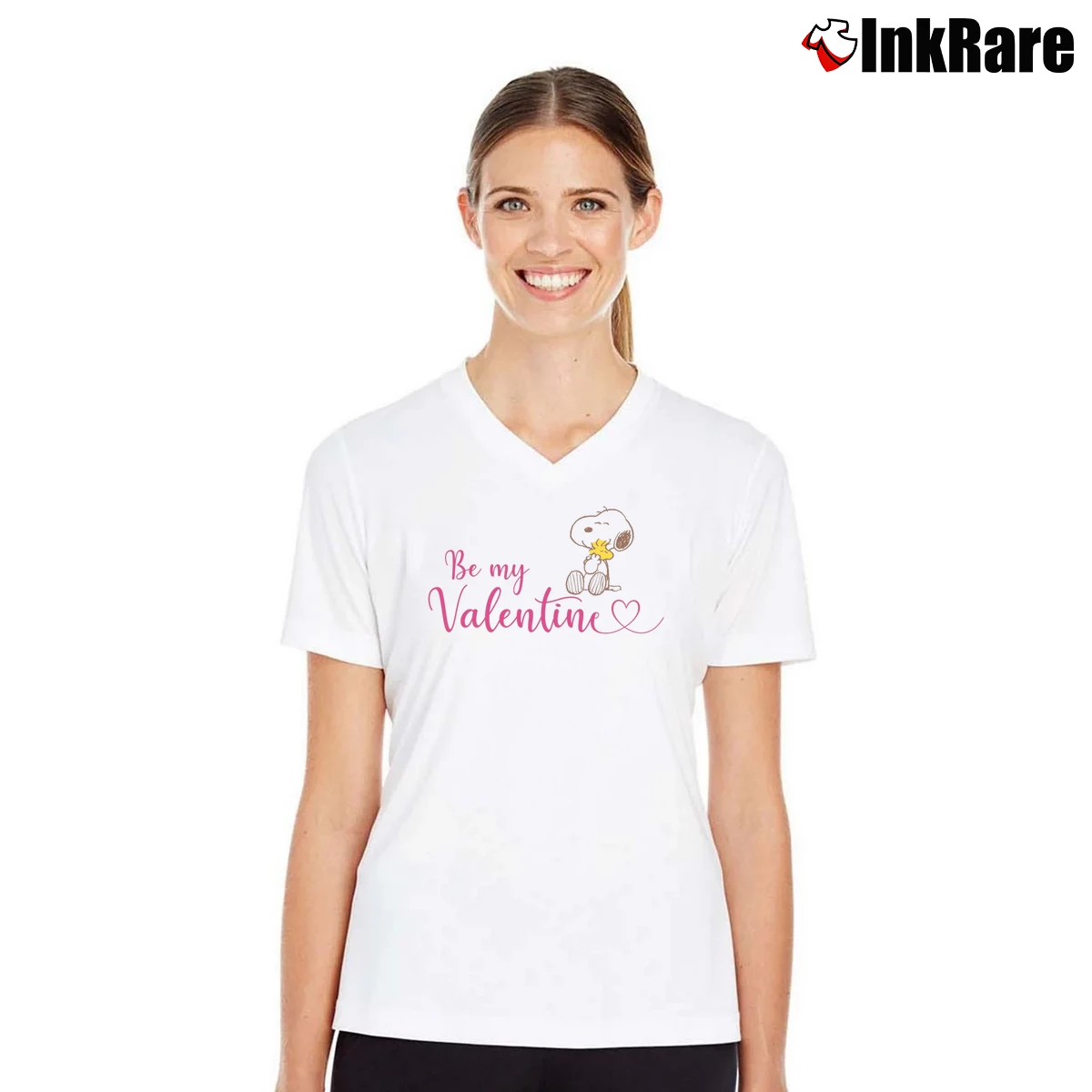 Snoopy And Woodstock Be My Valentine Women’s V-Neck Tee in white – Flattering Fit Women’s Snoopy And Woodstock Be My Valentine V-Neck Tee in white | Chic Neckline, Soft Texture