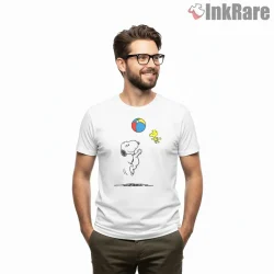 Snoopy And Woodstock Beach Ball Fun Shirt on white short sleeve shirt for men graphic tee