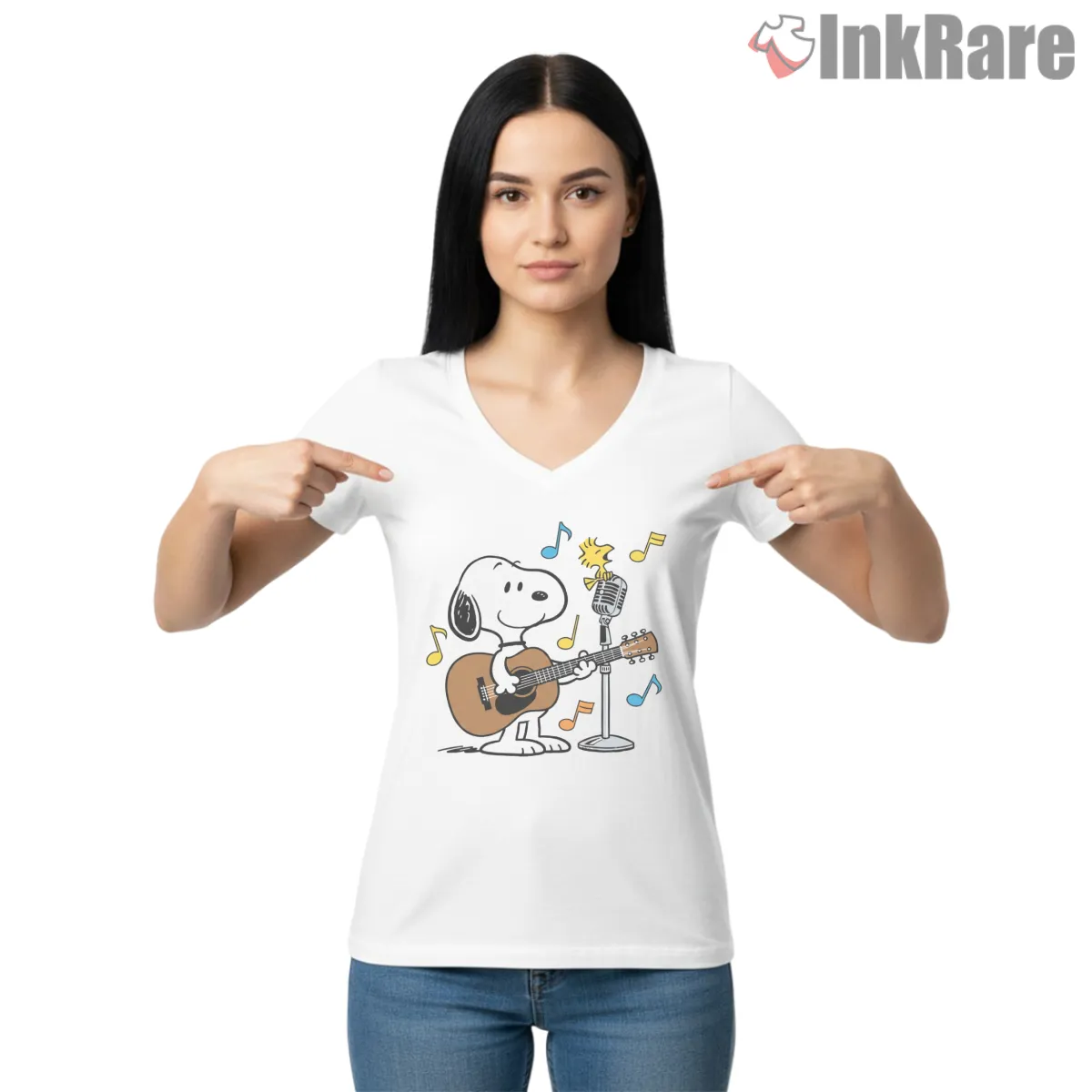 Snoopy And Woodstock Best Friends Music Shirt on white v-neck shirt for women graphic tee