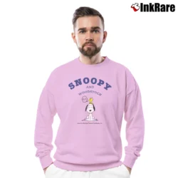 Men’s Snoopy And Woodstock Big Logo Cartoon Crewneck Sweatshirt in light pink | Cozy Fabric, Clean Style