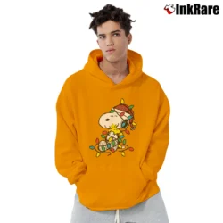 Men’s Snoopy And Woodstock Christmas Lights Holiday Pullover Hoodie in orange | Cozy, Durable, Modern Fit