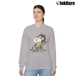 Women’s Snoopy And Woodstock Christmas Lights Holiday Relaxed Sweatshirt in sport grey | Soft, Laid-Back Vibe