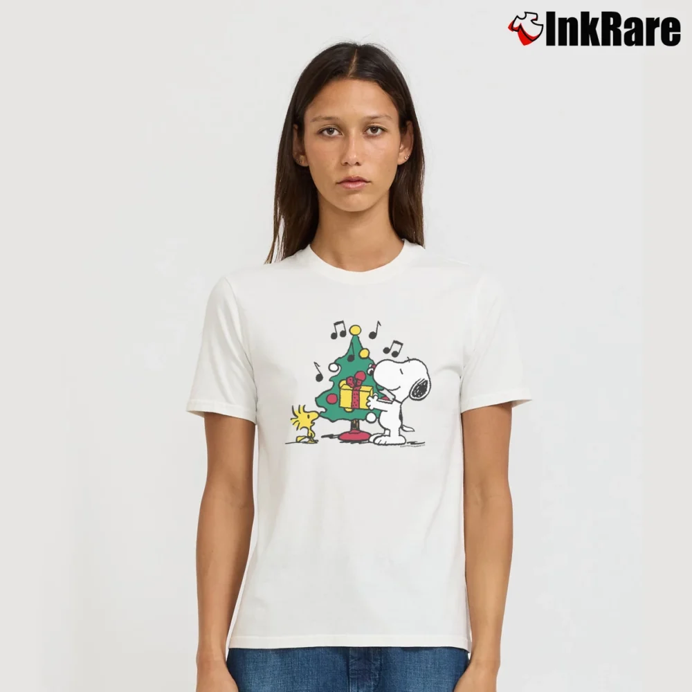 Women’s snoopy and woodstock christmas tree T-Shirt in white | Soft, Flattering Fit