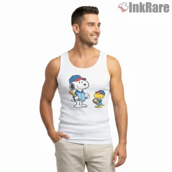 Snoopy And Woodstock Classic Baseball Duo Shirt on white tank top for men graphic tee