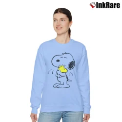 Women’s Snoopy And Woodstock Cotton Relaxed Sweatshirt in light blue | Soft, Laid-Back Vibe
