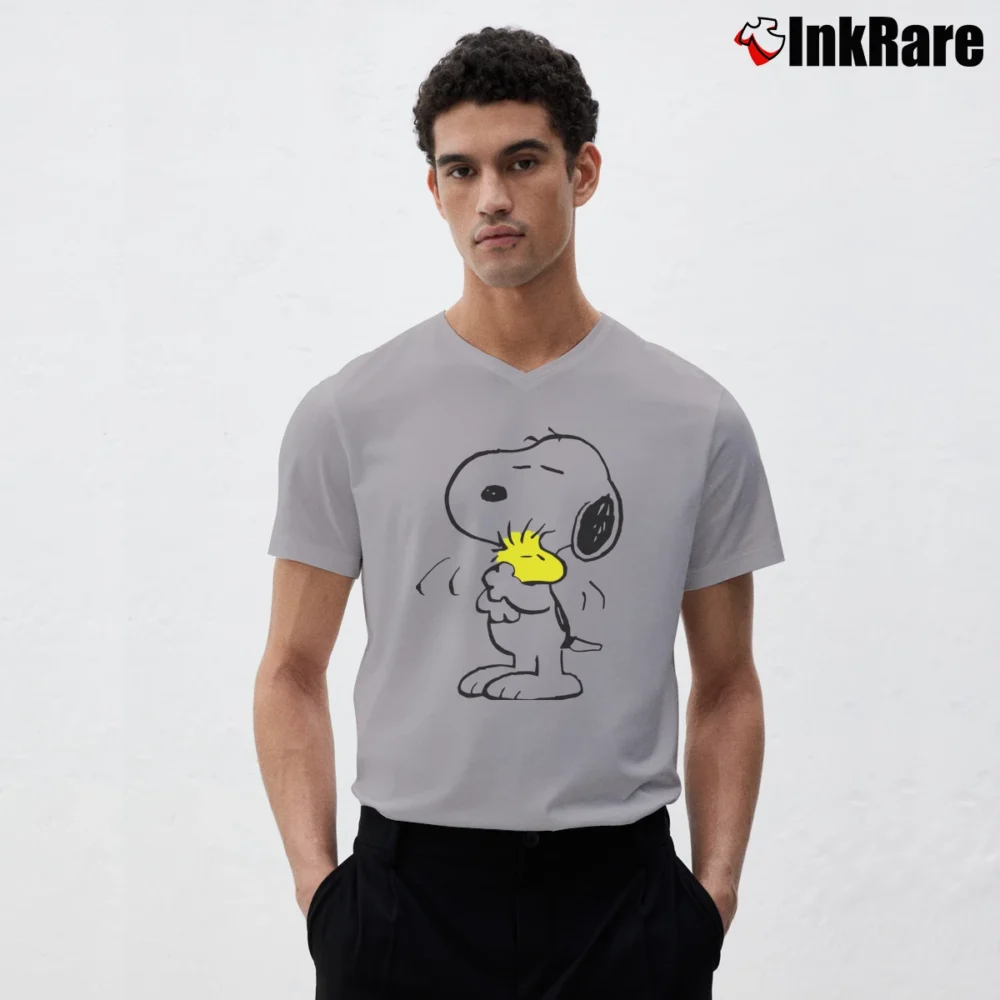Men’s Snoopy And Woodstock Cotton V-Neck Tee in sport grey | Sharp, Breathable, Everyday Staple