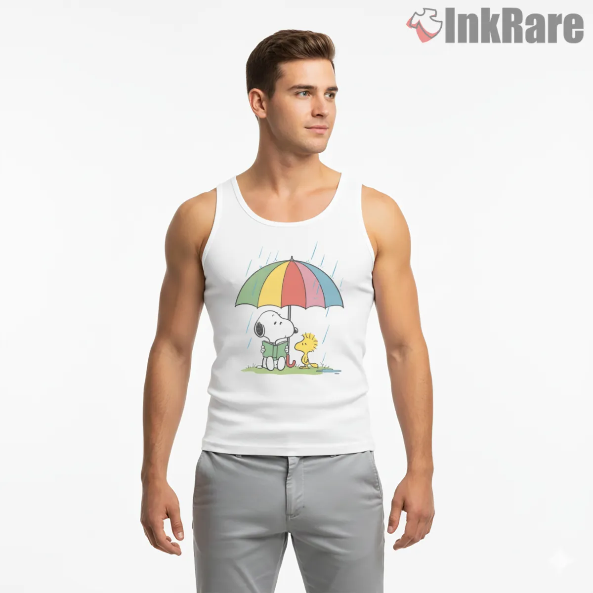 Snoopy And Woodstock Cozy Rainy Day Shirt on white tank top for men graphic tee