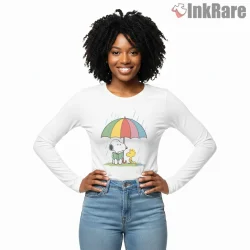 Snoopy And Woodstock Cozy Rainy Day Shirt on white long sleeve shirt for women graphic tee