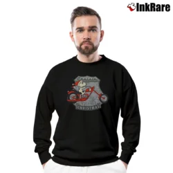 Men’s Snoopy And Woodstock Cruisin Motorcycle Christmas Crewneck Sweatshirt in black | Cozy Fabric, Clean Style
