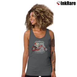 Women’s Snoopy And Woodstock Cruisin Motorcycle Christmas Tank Top in charcoal | Lightweight, Movement-Friendly