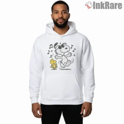 Snoopy And Woodstock Dancing Music Shirt on white hoodie for men graphic tee