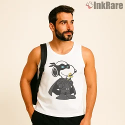 Snoopy And Woodstock Dark Hero Style Shirt on white tank top for men graphic tee