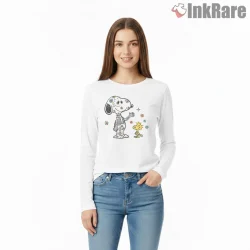 Snoopy And Woodstock Day Of The Dead Shirt on white long sleeve shirt for women graphic tee
