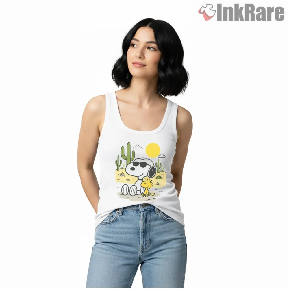 Snoopy And Woodstock Desert Summer Shirt on white tank top for women graphic tee