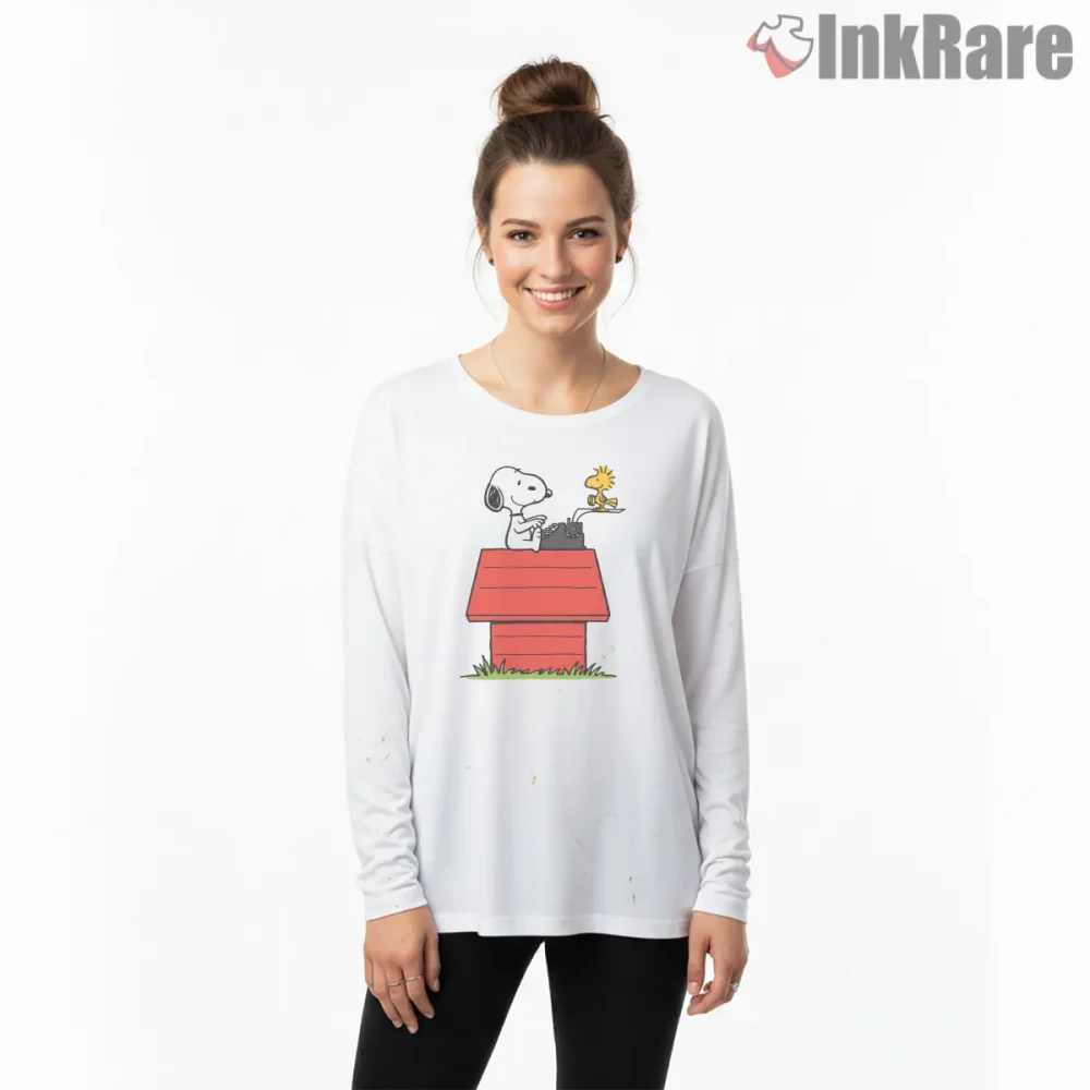 Snoopy And Woodstock Doghouse Periscope Shirt on white long sleeve shirt for women graphic tee