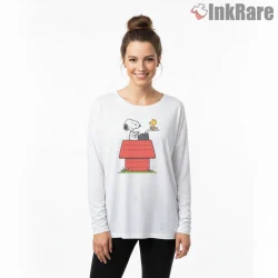 Snoopy And Woodstock Doghouse Periscope Shirt on white long sleeve shirt for women graphic tee