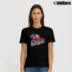 Women’s snoopy and woodstock driving car los angeles dodgers T-Shirt in black | Soft, Flattering Fit