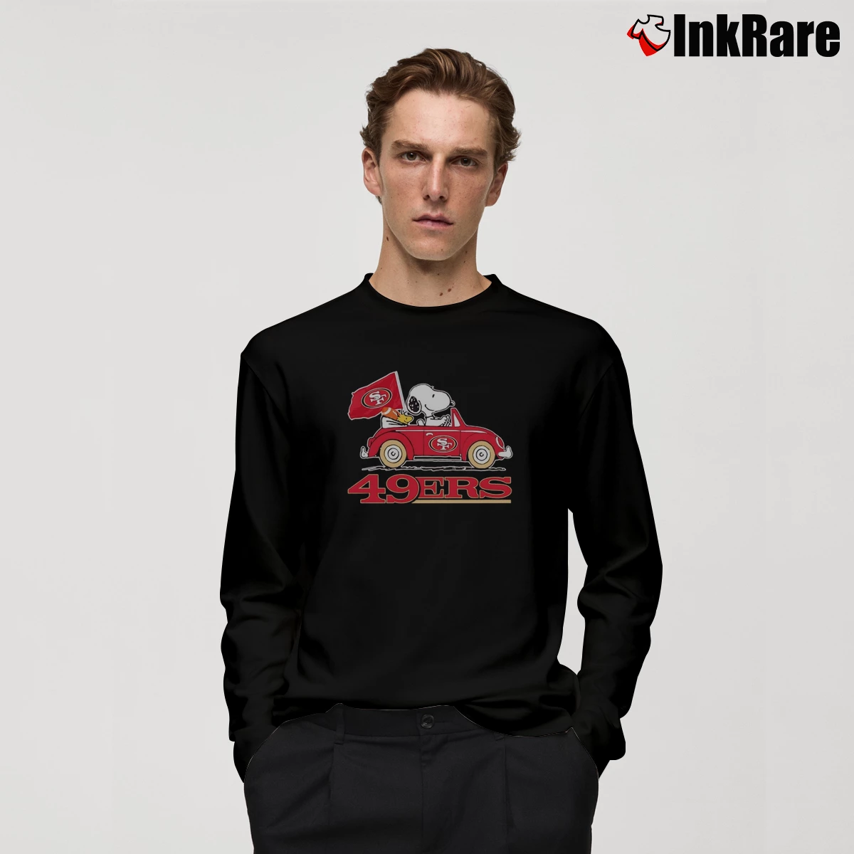Snoopy And Woodstock Driving San Francisco 49ers Car Men’s Long-Sleeve Tee in black – Versatile Layering Men’s Snoopy And Woodstock Driving San Francisco 49ers Car Long-Sleeve Shirt in black | Sleek, Lightweight, Year-Round Wear
