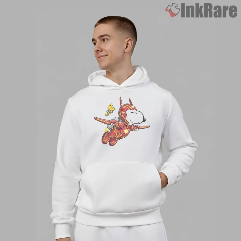 Snoopy And Woodstock Flying Armor Hero Shirt on white hoodie for men graphic tee