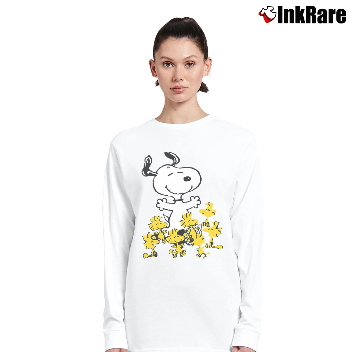 Women’s Snoopy And Woodstock Funny Long-Sleeve Top in white | Sleek, Versatile, All-Season
