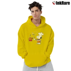 Men’s Snoopy And Woodstock Funny Thanksgiving Turkey Joy Pullover Hoodie in yellow | Cozy, Durable, Modern Fit