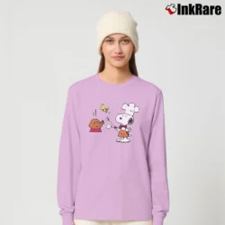 Women’s Snoopy And Woodstock Funny Thanksgiving Turkey Joy Long-Sleeve Top in light pink | Sleek, Versatile, All-Season