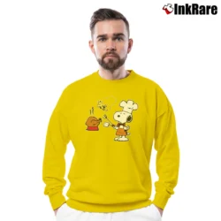Men’s Snoopy And Woodstock Funny Thanksgiving Turkey Joy Crewneck Sweatshirt in yellow | Cozy Fabric, Clean Style