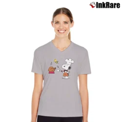 Women’s Snoopy And Woodstock Funny Thanksgiving Turkey Joy V-Neck Tee in sport grey | Chic Neckline, Soft Texture