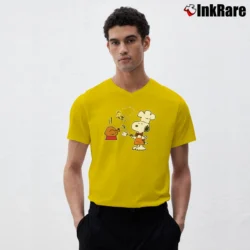 Men’s Snoopy And Woodstock Funny Thanksgiving Turkey Joy V-Neck Tee in yellow | Sharp, Breathable, Everyday Staple