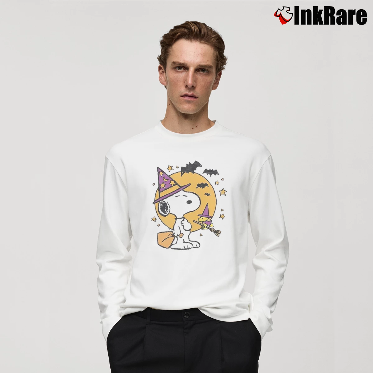 Snoopy And Woodstock Halloween Men’s Long-Sleeve Tee in white – Versatile Layering Men’s Snoopy And Woodstock Halloween Long-Sleeve Shirt in white | Sleek, Lightweight, Year-Round Wear