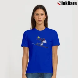 Women’s Snoopy And Woodstock Happy Is Skiing Signature T-Shirt in royal blue | Soft, Flattering Fit