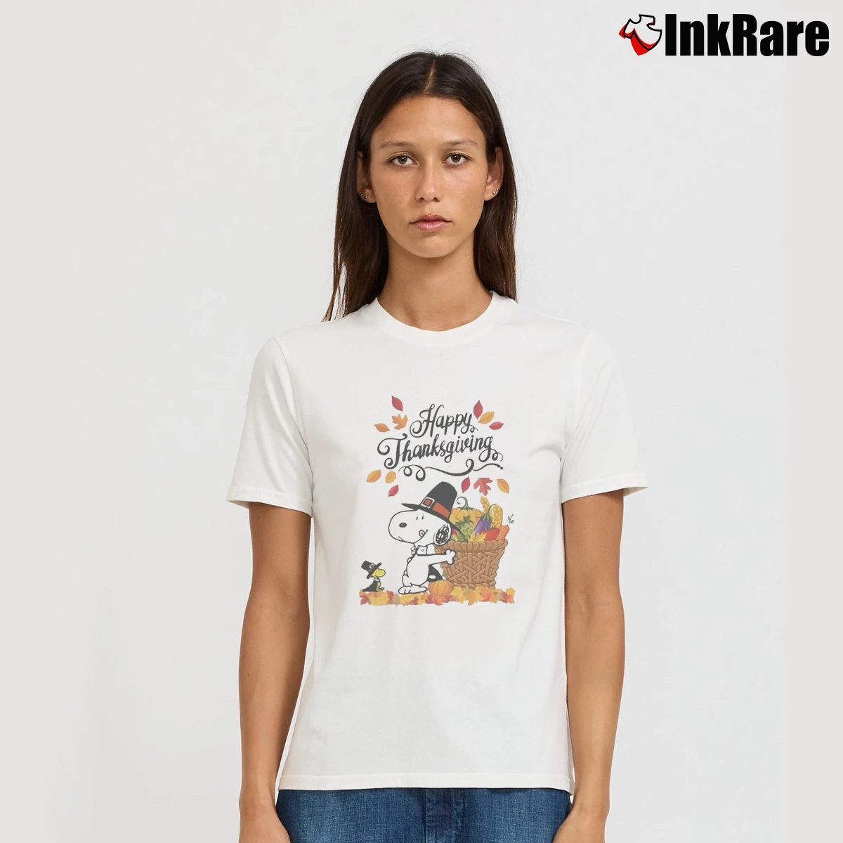Snoopy And Woodstock Happy Thanksgiving Women’s Tee in white – Effortless Style Women’s Snoopy And Woodstock Happy Thanksgiving T-Shirt in white | Soft, Flattering Fit