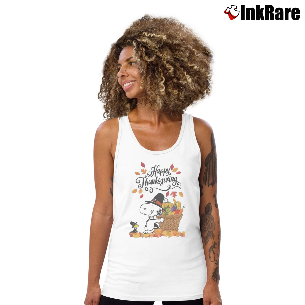 Snoopy And Woodstock Happy Thanksgiving Women’s Essential Tank in white – Summer Ready Women’s Snoopy And Woodstock Happy Thanksgiving Tank Top in white | Lightweight, Movement-Friendly