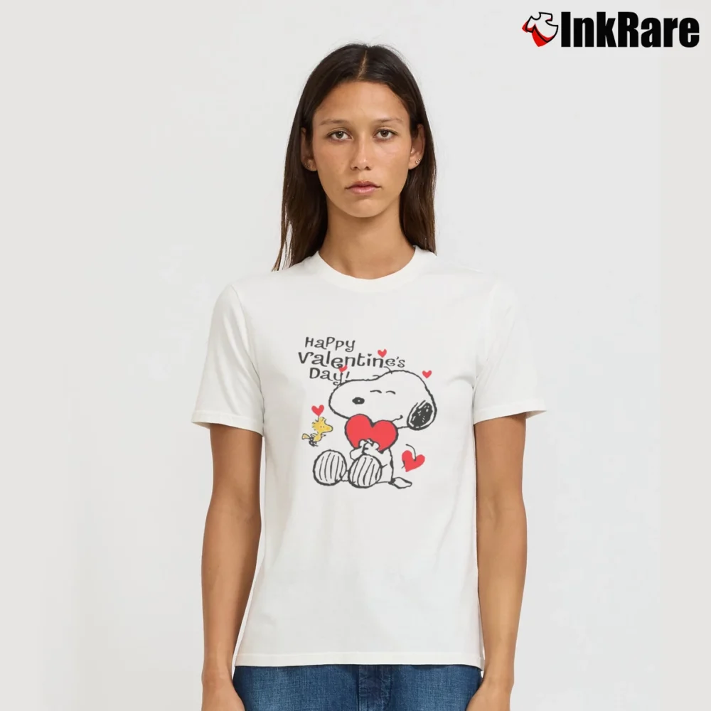 Women’s Snoopy And Woodstock Happy Valentine S Day T-Shirt in white | Soft, Flattering Fit