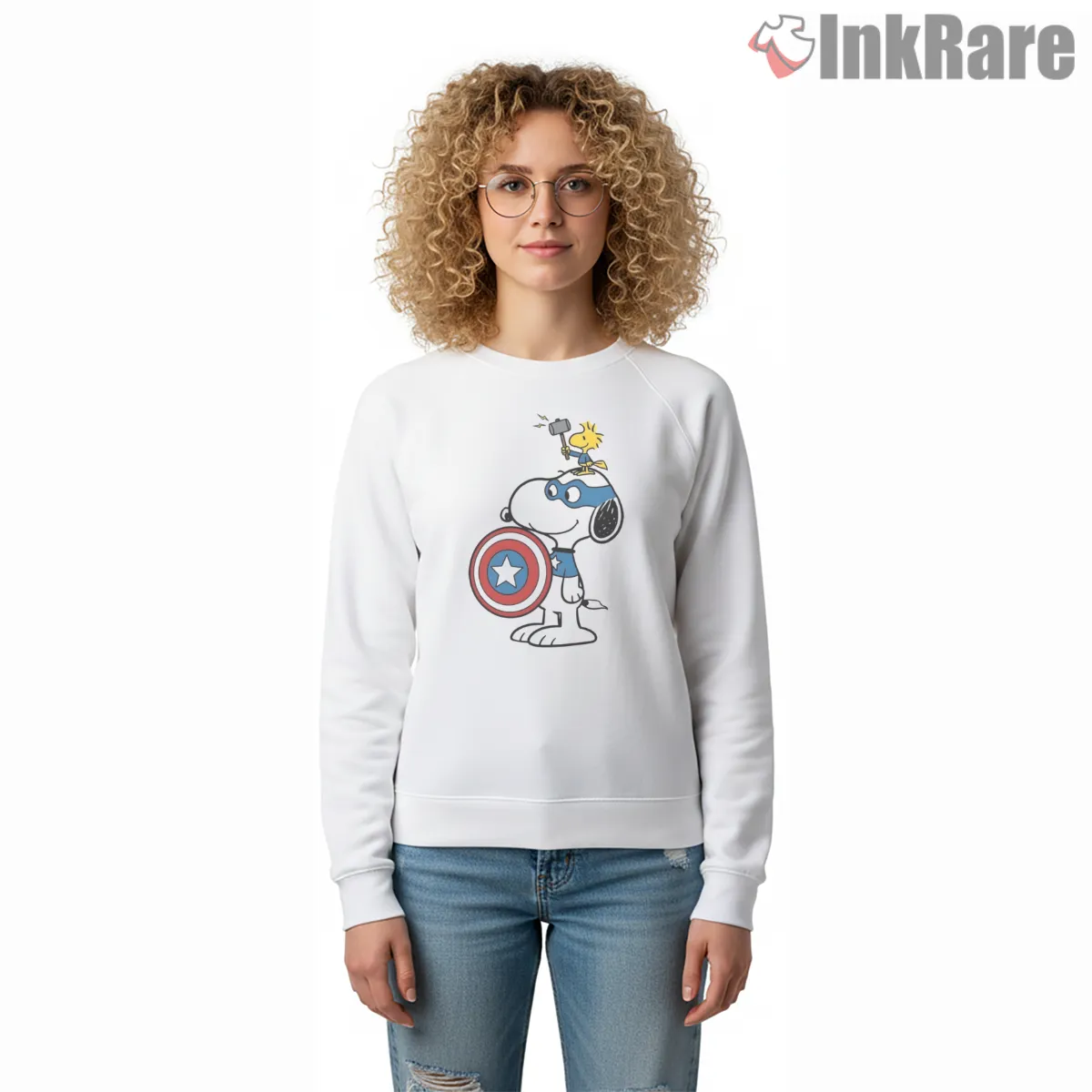 Snoopy And Woodstock Hero Shield Shirt on graphic shirt for women graphic tee