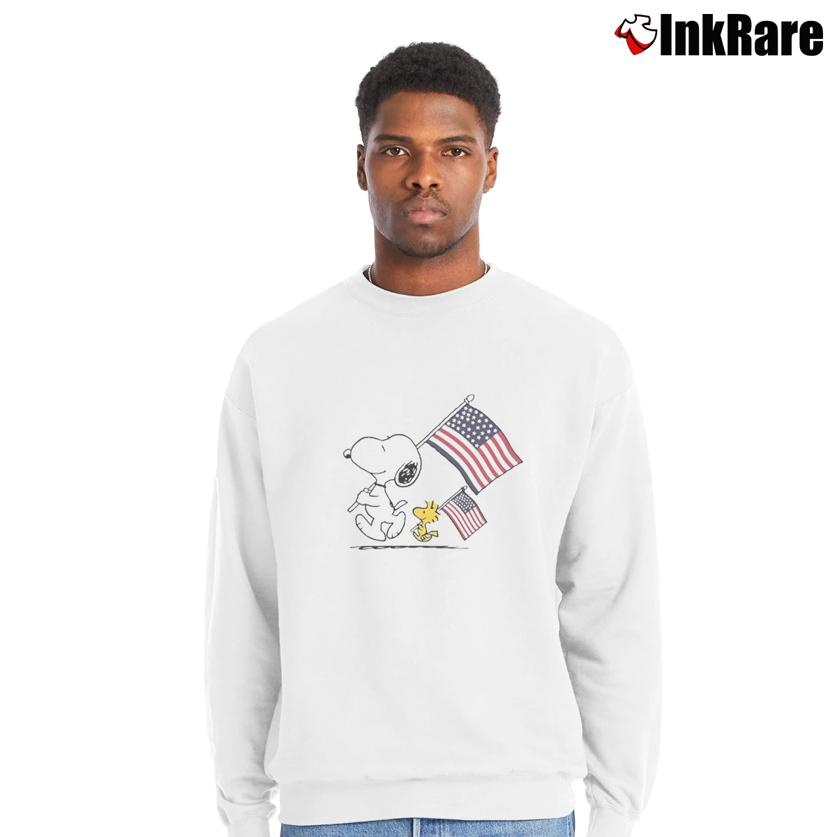 Snoopy And Woodstock Holding American Flag 4th Of July Men’s Crewneck Sweatshirt in white – Soft & Durable Men’s Snoopy And Woodstock Holding American Flag 4th Of July Crewneck Sweatshirt in white | Cozy Fabric, Clean Style