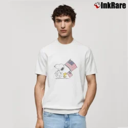 Men’s Snoopy And Woodstock Holding American Flag 4th Of July Classic T-Shirt in white | Soft, Breathable Everyday Wear