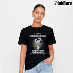 Women’s Snoopy And Woodstock I Have Selective Hearing T-Shirt in black | Soft, Flattering Fit