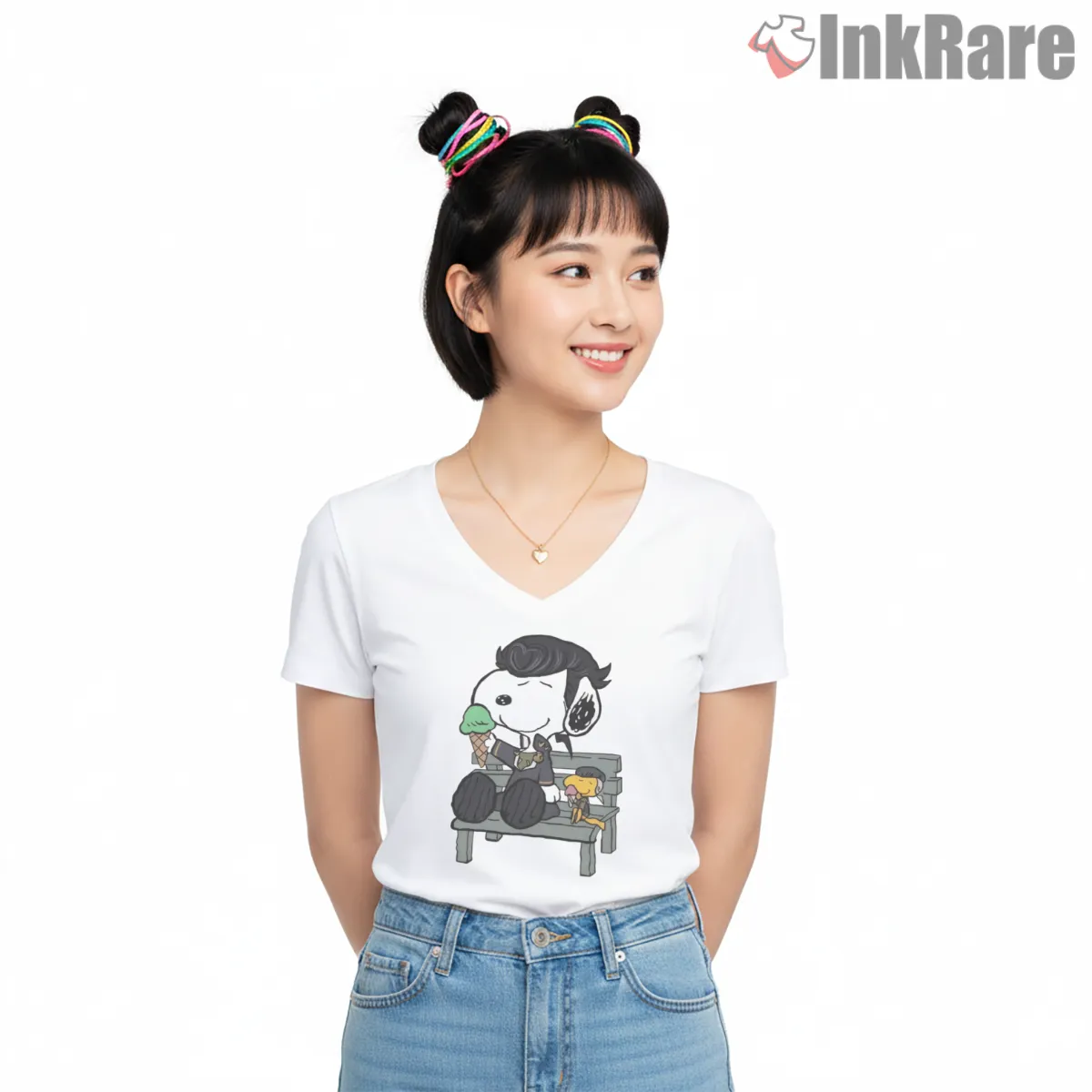 Snoopy And Woodstock Josuke Anime Parody Shirt on white v-neck shirt for women graphic tee