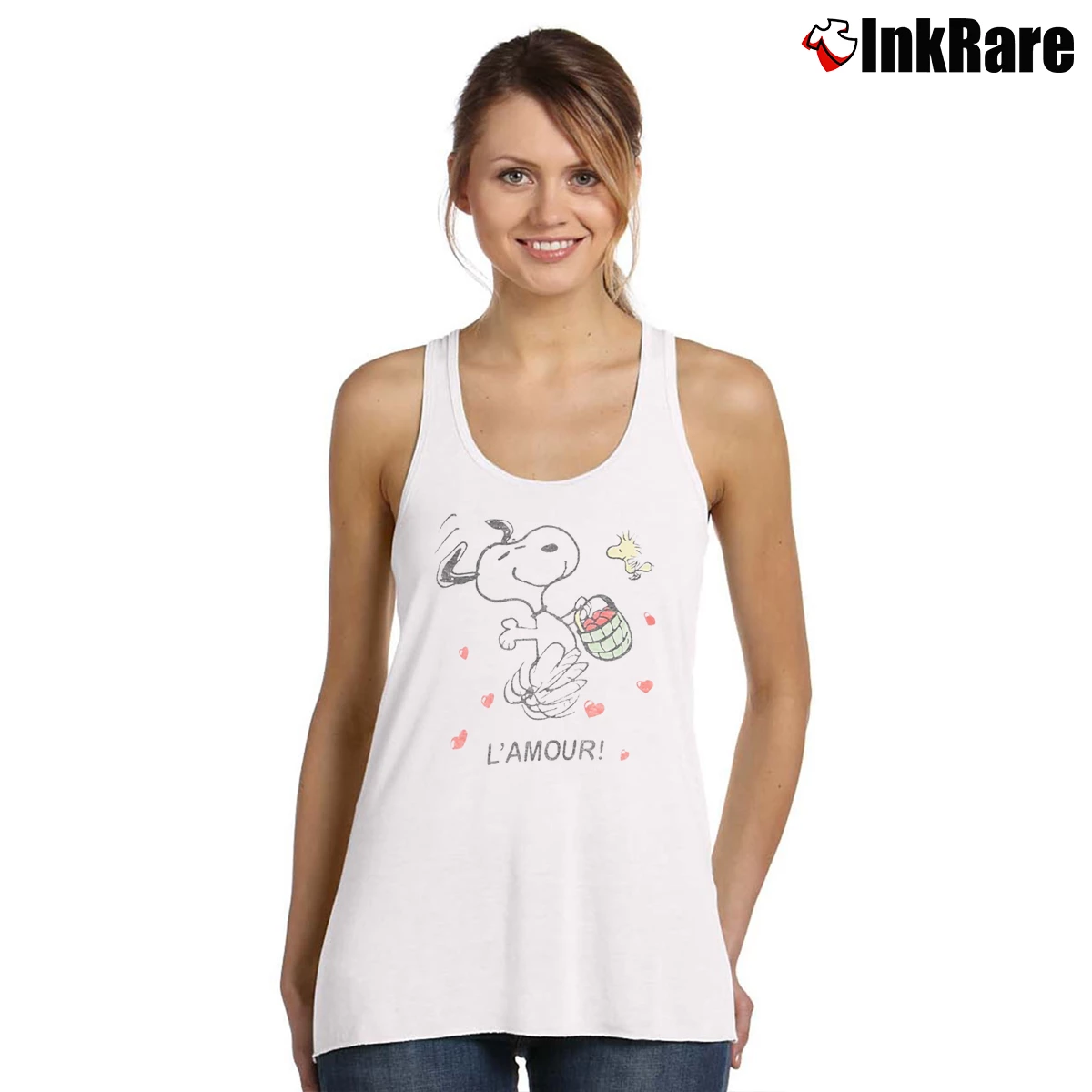 Snoopy And Woodstock L’amour Women’s Essential Tank in white – Summer Ready Women’s Snoopy And Woodstock L'amour Tank Top in white | Lightweight, Movement-Friendly