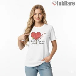 Snoopy And Woodstock Love Is In The Air Shirt on white short sleeve shirt for women graphic tee