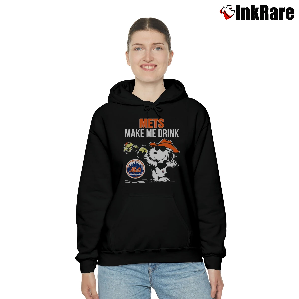 Snoopy And Woodstock New York Mets Make Me Drink Women’s Cozy Hoodie in black – Urban Chic Women’s Snoopy And Woodstock New York Mets Make Me Drink Cozy Hoodie in black | Warm, Structured, Stylish