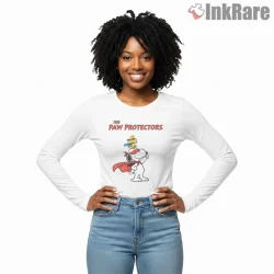 Snoopy And Woodstock Paw Protectors Superhero Shirt on white long sleeve shirt for women graphic tee