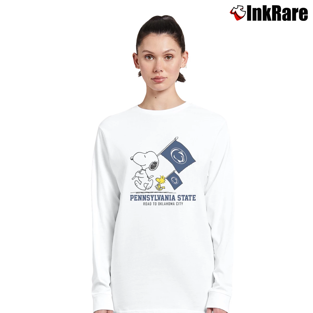 Snoopy And Woodstock Penn State Nittany Lions Road To Oklahoma City Women’s Long-Sleeve Top in white – Effortless Layer Women’s Snoopy And Woodstock Penn State Nittany Lions Road To Oklahoma City Long-Sleeve Top in white | Sleek, Versatile, All-Season