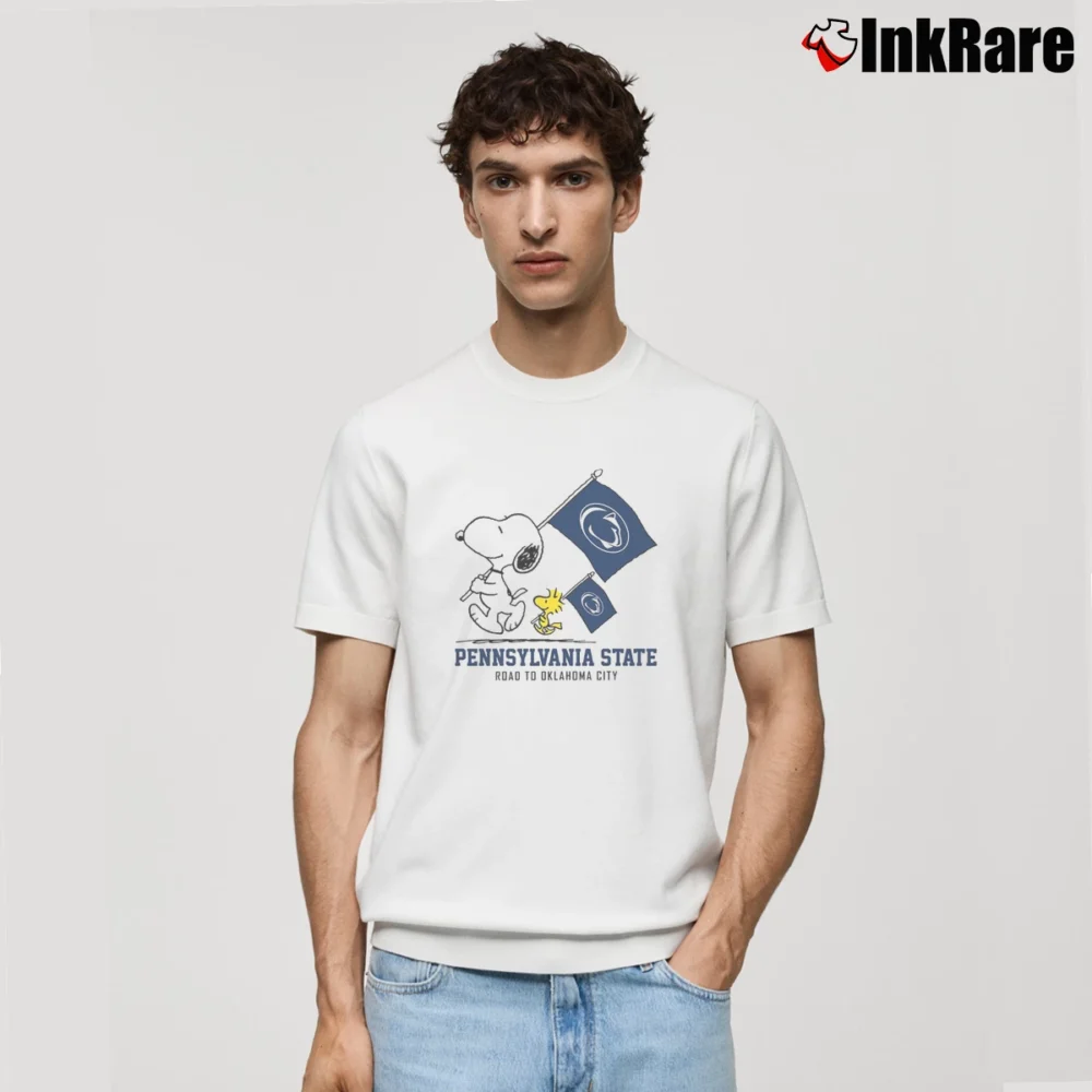 Men’s Snoopy And Woodstock Penn State Nittany Lions Road To Oklahoma City Classic T-Shirt in white | Soft, Breathable Everyday Wear