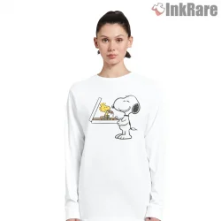 Snoopy And Woodstock Pizza Lovers Graphic Shirt on white long sleeve shirt for women graphic tee