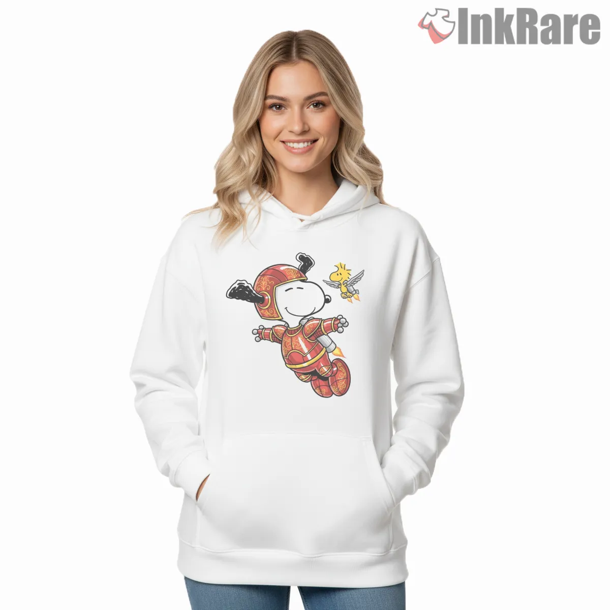 Snoopy And Woodstock Rocket Flying Adventure Shirt on white hoodie for women graphic tee